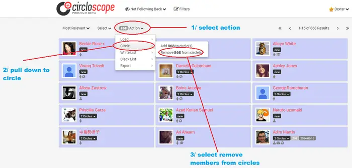 How to remove members not following back on circloscope