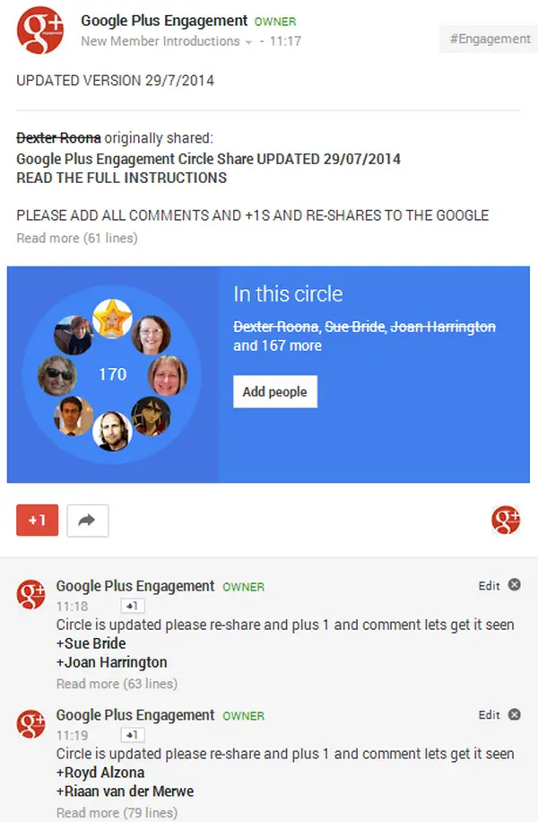 Finished Google Plus Engagement Circle Share