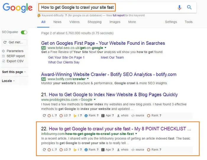 How to get Google to crawl your site fast - Results - Indexed and showing in under 4 hours