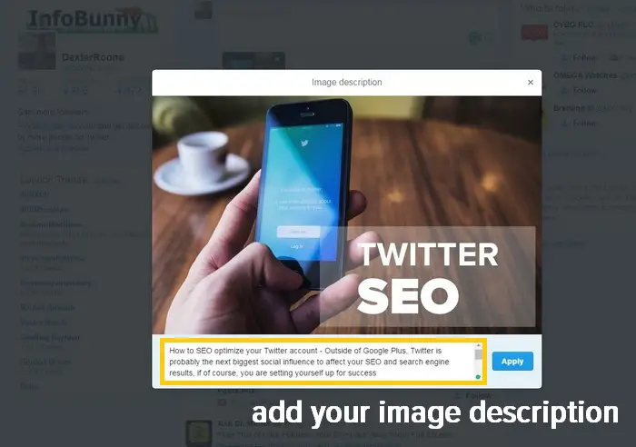 Twitter SEO - Add a description to images that you manually Tweet