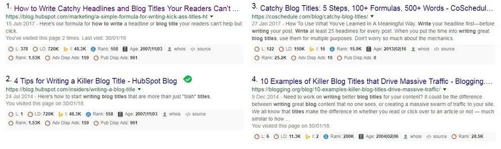 How to write Killer Blog Titles - search results
