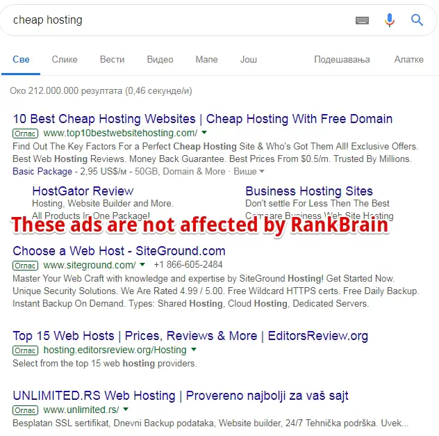 ads are not affected by RankBrain - Optimize for rankbrain