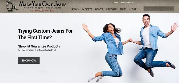 Homepage screen capture of zen cart site Make Your Own Jeans