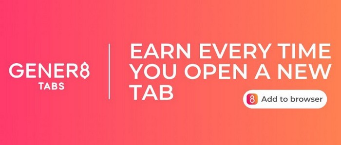 Gener8 text banner saying earn every time you open a new tab